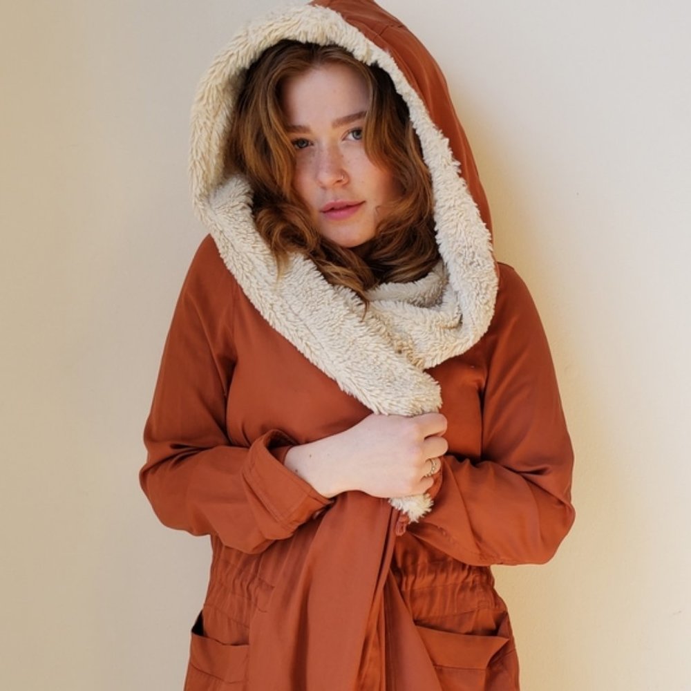 Silence + Noise Jacquie Parka Jacket Coat Tencel Orange Small
